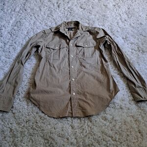 Ralph Lauren Women Tan Slim Fit Utility Button Up Shirt Size 4 Long Sleeve